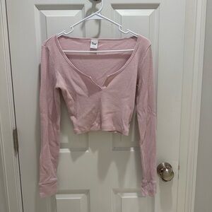 Light Pink Waffle Cropped Long Sleeve, V-Neck